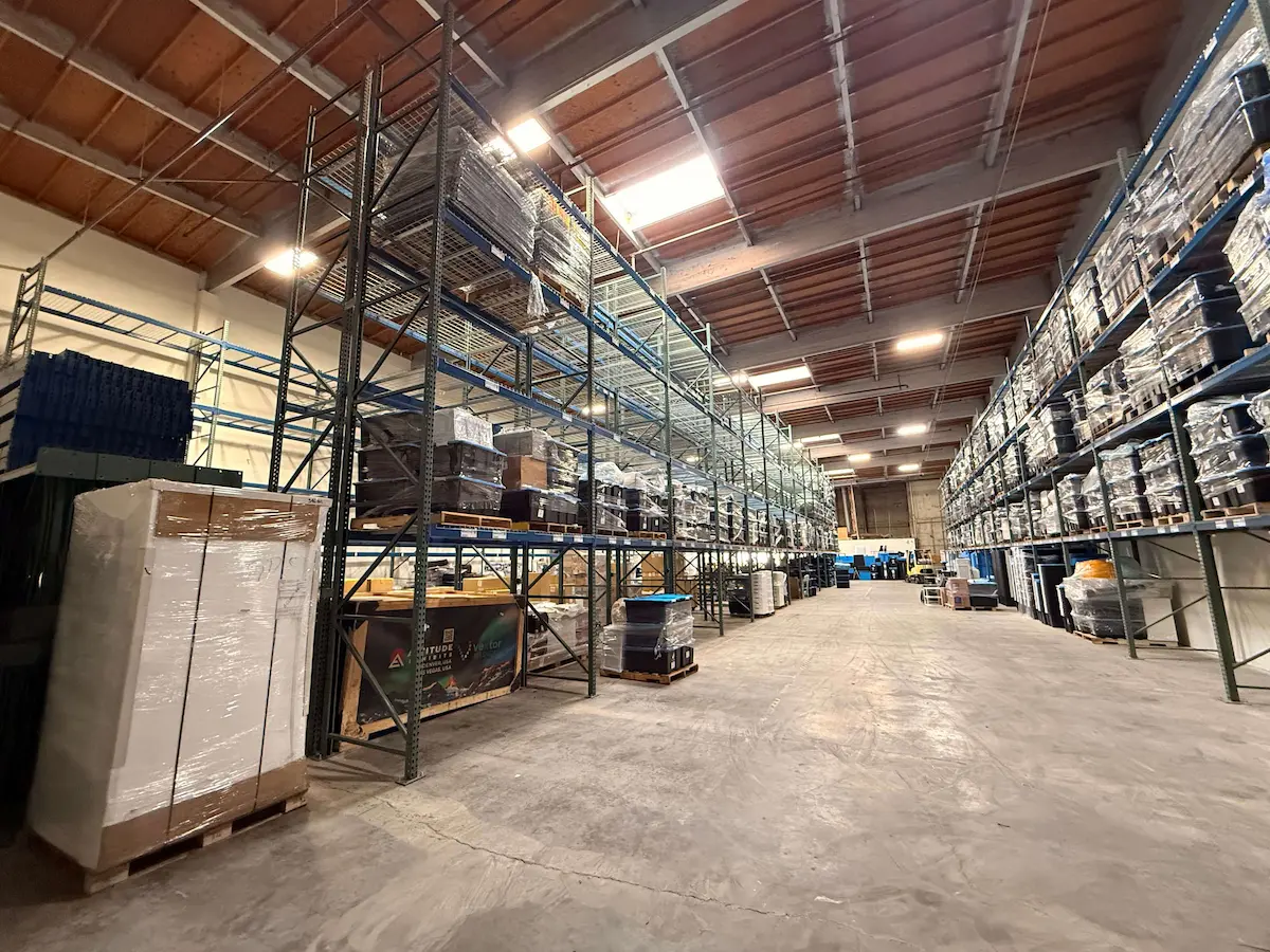 Juujbox warehouse in San Diego with pallet racking and business inventory