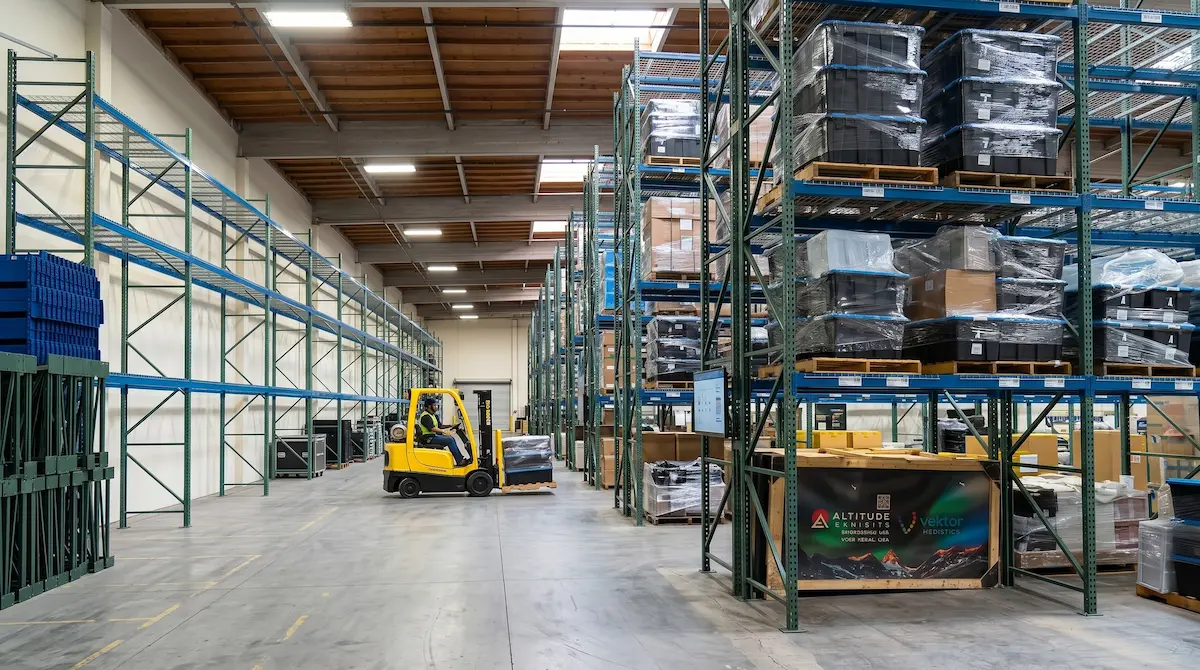 Juujbox warehouse with organized inventory on pallet racks in San Diego