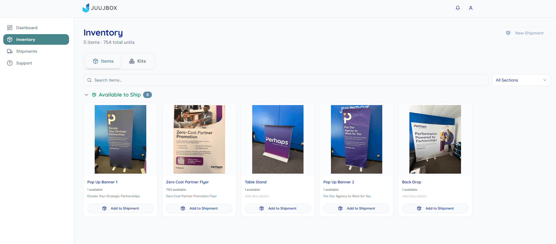 Juujbox inventory portal dashboard